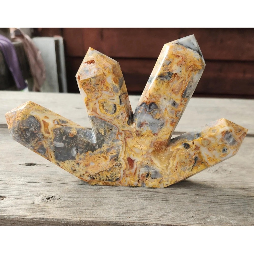 Large Quadruple Crazy Agate Tower, 8.5 " Wide and 5.5" Tall, 2LB